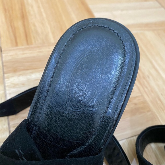 TOD’S Black Suede Leather Ankle Wrap Buckle Strap Heel Open Toe Sandals Size 39 - Picture 14 of 16